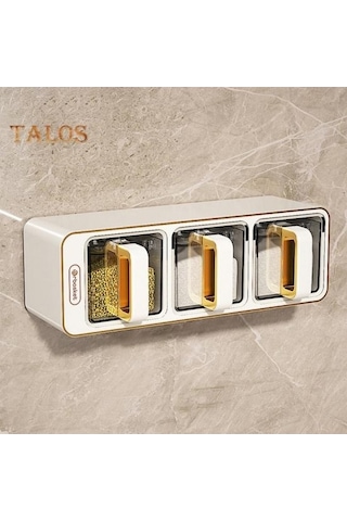 Createtech Gri 1 Takım Duvara Montaj Baharat Kutusu, 3 Kaşık Etiketli Baharat Depolama Kavanoz Gri