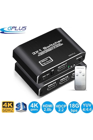 Gplus 4K321M 3 Port Hdmı 2.0 4K 60Hz Hdr 10 Hdcp 2.2 Metal Switch