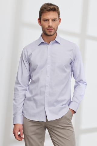 AC&Co / Altınyıldız Classics Erkek Lıla Comfort Fit Rahat Kesim Klasik Yaka %100 Armürlü Gömlek Lila