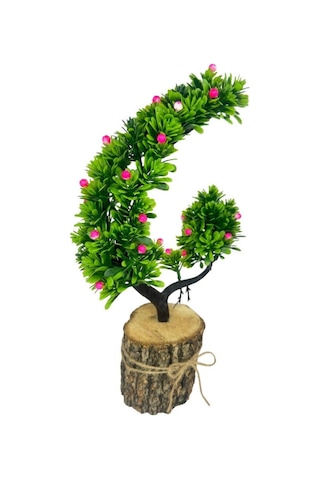 Yapay Çiçek Pembe Çiçekli Bonsai Ağacı Dekoratif Kütük Saksıda Yapay Ağaç Bonzai Hilal Model