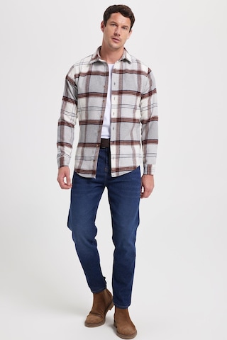 Tudors Erkek Slim Fit Dar Kesim Kareli Kışlık Oduncu Gömlek-42342 Gri