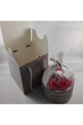 Led Li Gümüş Fanus Ayıcık & Solmayan Gül Hediye Kutusu