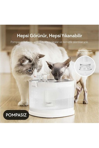 Cheerble E1+ Çelik Hazneli Şarjlı Otomatik Kedi Su Pınarı 22 X 20 X 18 2lt