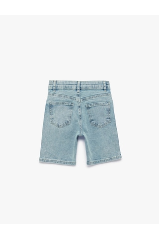 Koton Pamuklu Yıpratılmış Detaylı Düğmeli Cepli Bermuda Denim Şort Açık İndigo 6skb40002td
