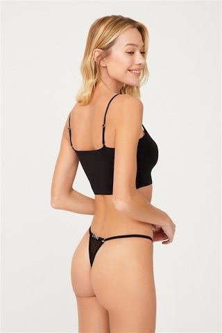 Siyah Tül Çıkarılabilir Love Yazı Detaylı Tanga Külot Siyah