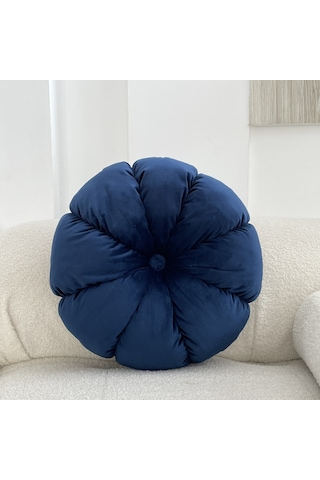 Gajeena Mavi Kadife Kabak Desenli Yastık - 45cm Çap 12cm Kalınlık, Ofis Sandalyesi/canapé/ Pencere Kemerleri İçin Konforlu Dekoratif Yastık Diğer