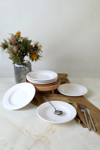 Keramilka Beyaz Linda Yemek Tabağı 21 Cm 6 Adet 006 Beyaz