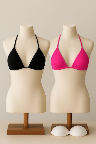 Modi Kadın Siyah Ve Fuşya Minimal Kesim Üçgen Bikini Üstü