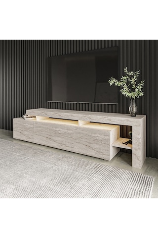 Tv Sehpası Buğra Traverten Led Işıklı 192 Cm Gri