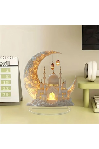 Lemestar İslamik Desenli Akrilik Masa Süsüsü - Beyaz Ev Dekorasyonu Ve Hediye Seçeneği
