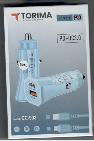 Torima Cc-903 Pd18w+qc3.0 Renkli Micro Araç Şarj Aleti