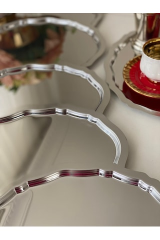 Paslanmaz Celik 6 Adet Oval Dalgali Servis Ve Sunum Tepsisi Gümüş