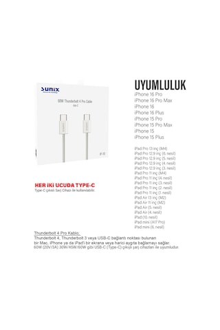 Apple Uyumlu iPhone 16-16 Plus-16 Pro-16 Promax Type-c Şarj Kablosu Thunderbolt 4 Usb-c Hızlı 60w