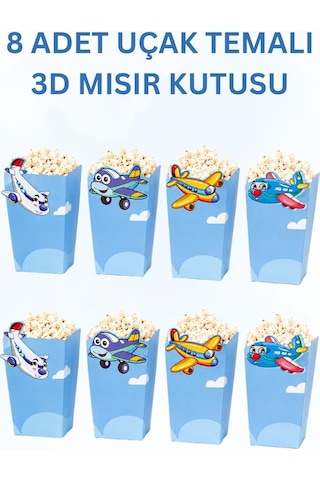 Uçak Temalı Doğum Günü Parti Seti İyi Ki Doğdun Banner, Tavan Sarkıt, Gözlük, Pasta Süsü Ve Mısır Kutusu Mavi