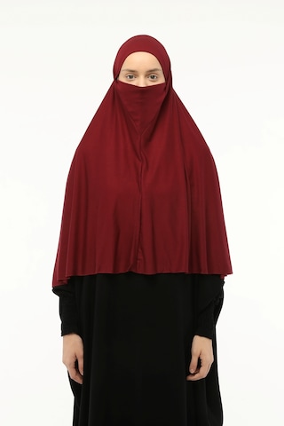 Altobeh Hazır Türban Peçeli Pratik Eşarp Tesettür Nikaplı Hijab - Namaz Örtüsü Sufle 3xl - Bordo Bordo