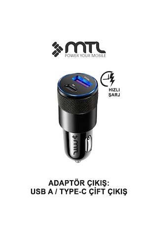 Araç Şarj Aleti Çakmaklık 38w Type-c + Usb Çift Portlu - Qualcomm Qc 4.0 Desteği Mt-a1833