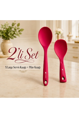 Sariva Home Ivory Silikon Xl Large Servis Kaşığı Ve Pilav Kaşığı 2'li Set Yapışmaz Tencere Uyumlu Isıya Dayanıklı Mutfak Servis Seti Ivory