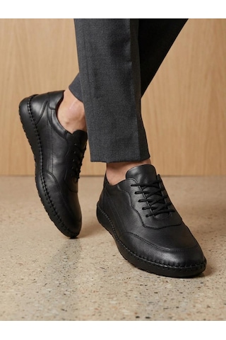 Komcero 3498 Erkek Hakiki Deri Dikişli Comfort Atom Casual Ayakkabı Siyah