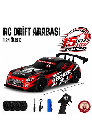 Uzaktan Kumandalı Rc Drift Arabası 15 Km Hız Yapan 4x4 Çekiş Şarjlı 3 Adet Drift Kukası Hediyeli Renk Seçenekli Ralli Spoiler Araba Kırmızı