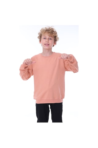 Zuzunga Oversize Unisex Basic Düz Yavruağzı Renk %100 Pamuk Sweatshirt 2-11 Yaş Yavruağzı