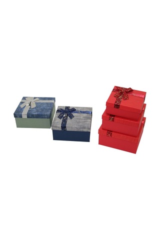 3pcs Kare Çizgili Mix Renkli Karton Hediye Kutusu Kurdelalı 19-17-15cm Çok Renkli