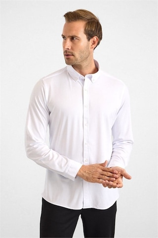 Süvari Beyaz Slim Düğmeli Yaka Manşetli Casual Gömlek Sgm2025500003-bey
