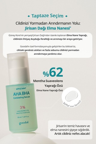 %3 Aha Bha & Elma Nanesi İçerikli Peeling Etkili Serum Goodal Applemint Aha Bha 3% Exfoliating Serum