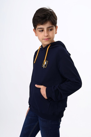 Toontoy Kids Toontoy Erkek Çocuk Relax Fit Kapüşonlu Cepli Hafif Düşük Omuz Baskılı Sweatshirt - 2 İplik Lacivert