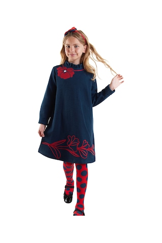 Denokids Gelincik Kız Çocuk Lacivert Elbise Renkli
