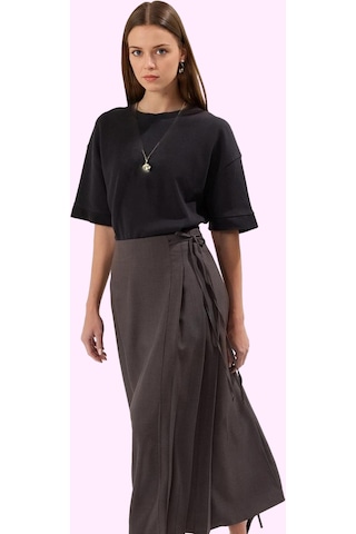 Frm Kadın A Line Maxi Etek 100% Polyester Dokuma Kumaş Ramadan Koleks Antrasit