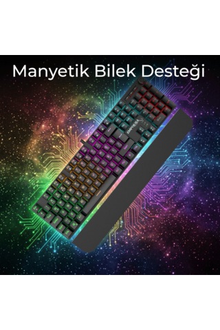 Ikg-458 Rgb Mekanik Gaming Klavye Red Switch Bilek Destekli Anti-ghosting Multimedya Tuşlu