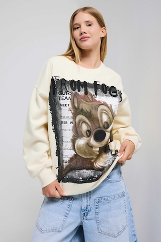 Itsbasic Kadın Ekru W5 Oversize Baskılı %100 Koton Organik Kumaş Sweatshirt