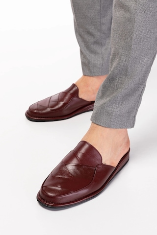 Gondol Erkek Hakiki Deri Damat Ev Terliği Kayaş.105 Bordo