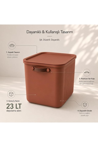 23 Lt Kapaklı 2 Adet Organizer Kutu Yan Kulplu Büyük Boy Plastik Saklama Ve Depolama Kutusu Çok Amaçlı Düzenleyici Kutu Dolap, Banyo, Ofis Ve Oy Çok Renkli