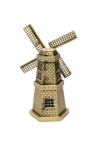 Vintage Metal Hollanda Yel Değirmeni Biblo Antik Bronz 17 Cm