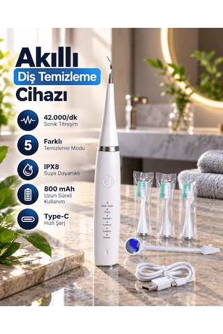Sonic Titreşimli Akıllı Diş Temizleme Cihazı Type C Şarjlı 5 Kade