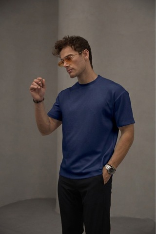 Bürke Lacivert Renk Standart Kalıp Basic Bisiklet Yaka T-shirt