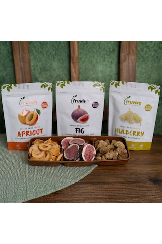 Fruvivo 3'lü Freeze Dry Paket - Kayısı + İncir + Dut - Dondurularak Kurutulmuş Meyve Cipsi Şeker İlavesiz %100 Doğal Vegan 90 G