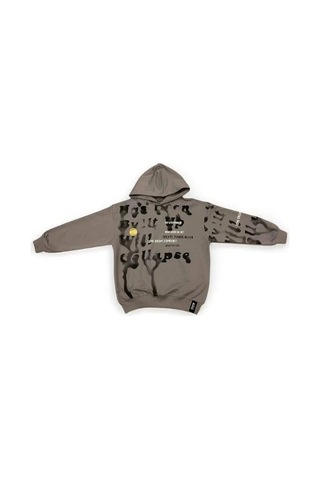 Erkek Çocuk Oversize Kalıp Kapüşonlu Batik Desenli Sweatsirt-14848 Gri