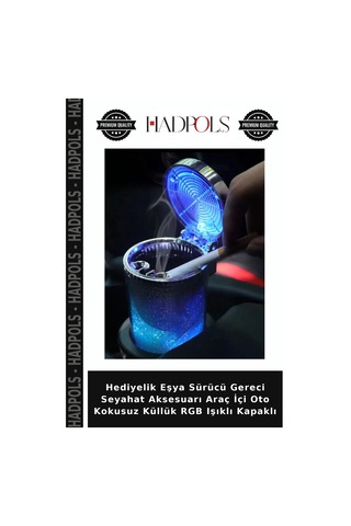 Hediyelik Eşya Sürücü Gereci Seyahat Aksesuarı Araç İçi Oto Kokusuz Küllük Rgb Işıklı Kapaklı