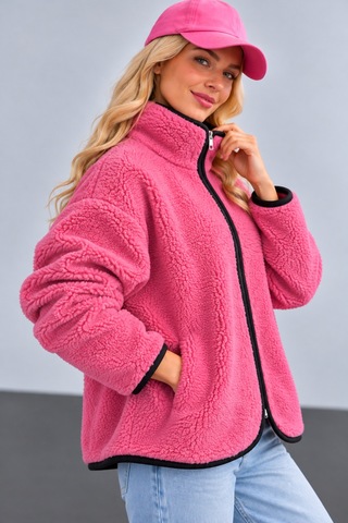 Fiolin Tedy Welsoft Fermuarlı Ceket Pembe