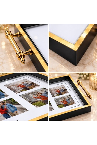 Bk Gift Kişiye Özel Fotoğraflı Siyah&gold Söz Nişan Tepsisi-1 - 39x23 Cm Çok Renkli