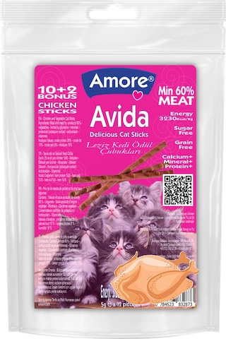 Amore Avida Chicken Sticks Tavuk ve Sebzeli Tahılsız Kedi Ödülü 12'li