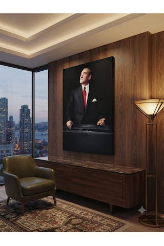 Tablo 60x90 & 40x60 Cm Büyük Ve Orta Boy Ofis Ve Salon Hediyelik Duvar Aksesuarı Atatürk Siyah