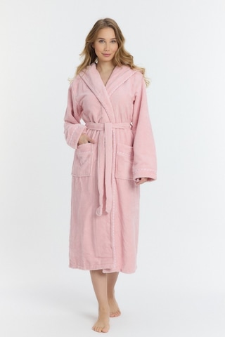 Mulberry Triga Kapüşonlu Kadın Bornozu %100 Pamuk Pembe