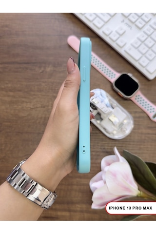 Apple iPhone 13 Pro Max Uyumlu Kamera Korumalı Darbeye Dayanıklı Renk Atmayan Keep Silikon Kılıf Turkuaz