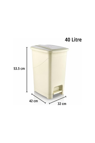 Omnipazar Srl-3030 Slim Pedallı Plastik Çöp Kovası İç Kovalı 40 Litre Bej