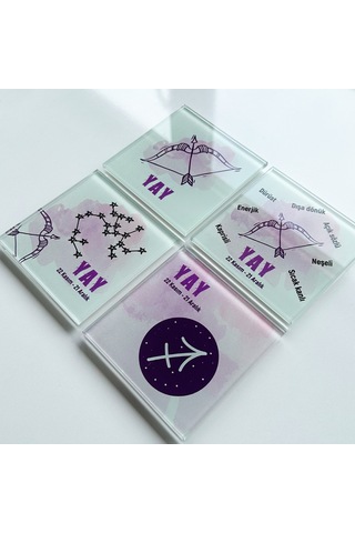 Decorita Cam Bardak Altlığı Burçlar - Yay Burcu 4'lü Takım Çok Renkli