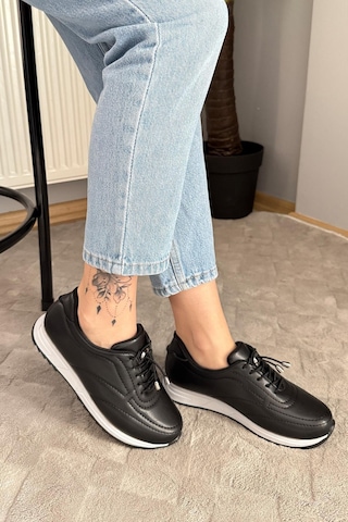 Asmi Shoes Kadın Ayda Bağcıklı Lastikli Ortopedik Rahat Taban Günlük Babet&spor Ayakkabı Siyah Siyah