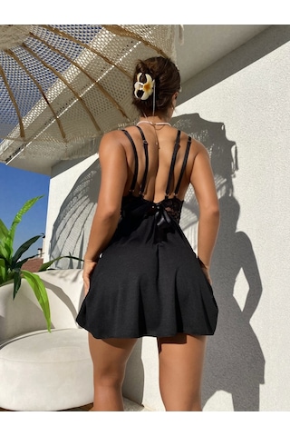 Büyük Beden Fiyonklu Gecelik Siyah